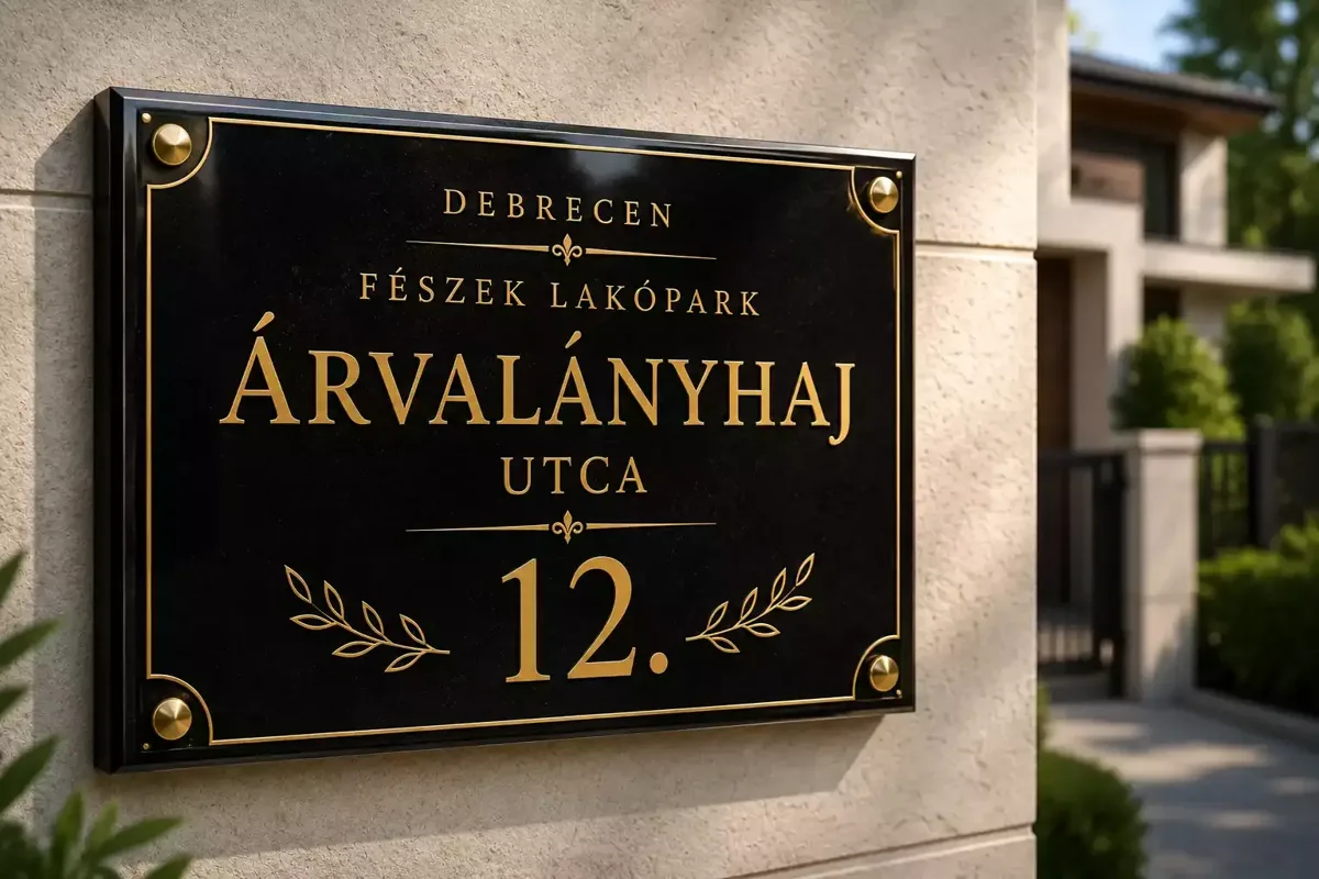 Fekete gránit emléktábla aranyozott felirattal és díszkerettel